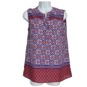 Lucy & Laurel Geometric Paisley Sleeveless Blouse | Size S | Boho Chic V-Neck